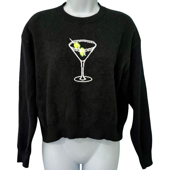 Orange Kiss Sweaters - Orange Kiss Black Dirty Martini Green Olive Cocktail Crew Neck Sweater size M